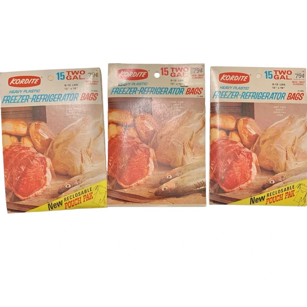 KORDITE Vintage Freezer Refrigerator Bags Bundle of 3 Two Gallon Bags